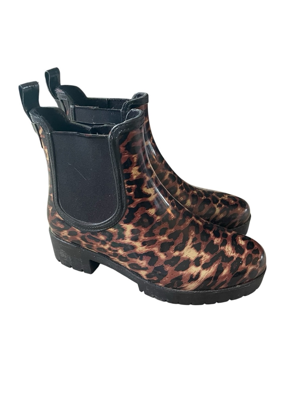 Jeffrey Campbell Leopard Chelsea Rain Booties in Brown and Black